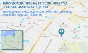 INDYWIDUALNA SPECJALISTYCZNA PRAKTYKA LEKARSKA AGNIESZKA KUBICKA - INDYWIDUALNA SPECJALISTYCZNA PRAKTYKA LEKARSKA AGNIESZKA KUBICKA - KOŁOBRZESKA 10/1,  OLSZTYN