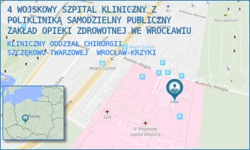 KLINICZNY ODDZIAŁ CHIRURGII SZCZĘKOWO-TWARZOWEJ - 4 WOJSKOWY SZPITAL KLINICZNY Z POLIKLINIKĄ SAMODZIELNY PUBLICZNY ZAKŁAD OPIEKI ZDROWOTNEJ WE WROCŁAWIU - UL. RUDOLFA WEIGLA 5,  WROCŁAW-KRZYKI