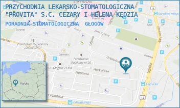 PORADNIA STOMATOLOGICZNA - PRZYCHODNIA LEKARSKO-STOMATOLOGICZNA "PROVITA" S.C. CEZARY I HELENA KĘDZIA - ORBITALNA 61,  GŁOGÓW