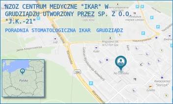 PORADNIA STOMATOLOGICZNA IKAR - NZOZ CENTRUM MEDYCZNE "IKAR" W GRUDZIĄDZU UTWORZONY PRZEZ SP. Z O.O. "J.K.-21" - IKARA 4,  GRUDZIĄDZ