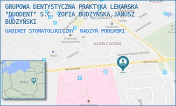 GABINET STOMATOLOGICZNY - GRUPOWA DENTYSTYCZNA PRAKTYKA LEKARSKA "DUODENT" S.C. ZOFIA BUDZYŃSKA,JANUSZ BUDZYŃSKI - WISZNICKA 103/3,  RADZYŃ PODLASKI