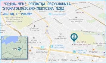 ZSO NR 1 - "PRIMA-MED" PRYWATNA PRZYCHODNIA STOMATOLOGICZNO-MEDYCZNA NZOZ - KANIOWCZYKÓW 9,  PUŁAWY