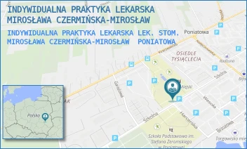 INDYWIDUALNA PRAKTYKA LEKARSKA LEK. STOM. MIROSŁAWA CZERMIŃSKA-MIROSŁAW - INDYWIDUALNA PRAKTYKA LEKARSKA MIROSŁAWA CZERMIŃSKA-MIROSŁAW - SZKOLNA 8,  PONIATOWA