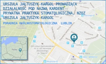 PORADNIA OGÓLNOSTOMATOLOGICZNA - URSZULA JAŁTUSZYK-KARGOL PROWADZĄCA DZIAŁALNOŚĆ POD NAZWĄ KARDENT PRYWATNA PRAKTYKA STOMATOLOGICZNA, NZOZ URSZULA JAŁTUSZYK-KARGOL - WSCHODNIA 6/31, LUBLIN
