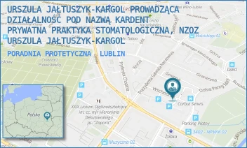 PORADNIA PROTETYCZNA - URSZULA JAŁTUSZYK-KARGOL PROWADZĄCA DZIAŁALNOŚĆ POD NAZWĄ KARDENT PRYWATNA PRAKTYKA STOMATOLOGICZNA, NZOZ URSZULA JAŁTUSZYK-KARGOL - WSCHODNIA 6/31, LUBLIN