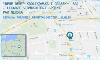 SZKOLNA PORADNIA STOMATOLOGICZNA - "BENE-DENT" KRÓLIKOWSKA I GRABEK - BAJ - LEKARZE STOMATOLODZY SPÓŁKA PARTNERSKA - ROZTOCZE 14,  LUBLIN