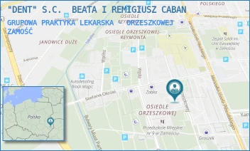 GRUPOWA PRAKTYKA LEKARSKA - ORZESZKOWEJ - "DENT" S.C.  BEATA I REMIGIUSZ CABAN - ORZESZKOWEJ 43,  ZAMOŚĆ
