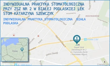 INDYWIDUALNA PRAKTYKA STOMATOLOGICZNA - INDYWIDUALNA PRAKTYKA STOMATOLOGICZNA PRZY ZSZ NR 2 W BIAŁEJ PODLASKIEJ LEK STOM KATARZYNA SZEWCZYK - BRZESKA 71,  BIAŁA PODLASKA