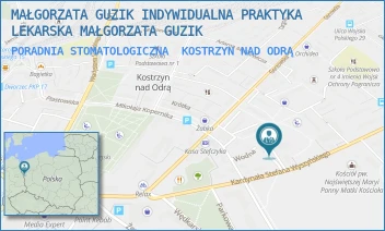 PORADNIA STOMATOLOGICZNA - MAŁGORZATA GUZIK INDYWIDUALNA PRAKTYKA LEKARSKA MAŁGORZATA GUZIK - UL. KARD.ST.WYSZYŃSKIEGO 23,  KOSTRZYN NAD ODRĄ