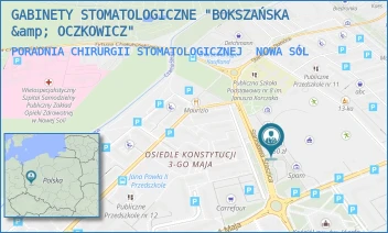 PORADNIA CHIRURGII STOMATOLOGICZNEJ - IWONA BOKSZAŃSKA, JOANNA OCZKOWICZ-GRAJNER NIEPUBLICZNY ZAKŁAD OPIEKI ZDROWOTNEJ GABINETY STOMATOLOGICZNE "BOKSZAŃSKA&amp;OCZKOWICZ" - UL. STASZICA 17/20,  NOWA SÓL