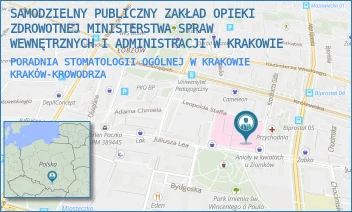 PORADNIA STOMATOLOGII OGÓLNEJ W KRAKOWIE - SAMODZIELNY PUBLICZNY ZAKŁAD OPIEKI ZDROWOTNEJ MINISTERSTWA SPRAW WEWNĘTRZNYCH I ADMINISTRACJI W KRAKOWIE - UL. KRONIKARZA GALLA 25,  KRAKÓW-KROWODRZA