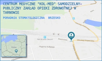 PORADNIA STOMATOLOGICZNA - CENTRUM MEDYCZNE "KOL-MED" SAMODZIELNY PUBLICZNY ZAKŁAD OPIEKI ZDROWOTNEJ W TARNOWIE - UL. DWORCOWA 1,  BRZESKO