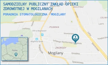 PORADNIA STOMATOLOGICZNA - SAMODZIELNY PUBLICZNY ZAKŁAD OPIEKI ZDROWOTNEJ W MOGILANACH - UL. UL. ŚW. BARTŁOMIEJA APOSTOŁA 21,  MOGILANY