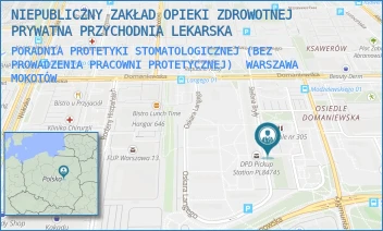 PORADNIA PROTETYKI STOMATOLOGICZNEJ (BEZ PROWADZENIA PRACOWNI PROTETYCZNEJ) - NIEPUBLICZNY ZAKŁAD OPIEKI ZDROWOTNEJ PRYWATNA PRZYCHODNIA LEKARSKA - STEFANA BRYŁY 6,  WARSZAWA MOKOTÓW