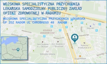 WOJSKOWA SPECJALISTYCZNA PRZYCHODNIA LEKARSKA SP ZOZ RADOM UL CHROBREGO 48 - WOJSKOWA SPECJALISTYCZNA PRZYCHODNIA LEKARSKA SAMODZIELNY PUBLICZNY ZAKŁAD OPIEKI ZDROWOTNEJ W RADOMIU - CHROBREGO 48,  RADOM