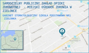 GABINET STOMATOLOGICZNY SZKOŁA PODSTAWOWA NR1 - MIEJSKA PRZYCHODNIA ZDROWIA SAMODZIELNY PUBLICZNY ZAKŁAD OPIEKI ZDROWOTNEJ W ZIELONCE - STASZICA 56,  ZIELONKA