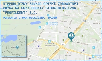 PORADNIA STOMATOLOGICZNA - NIEPUBLICZNY ZAKŁAD OPIEKI ZDROWOTNEJ PRYWATNA PRZYCHODNIA STOMATOLOGICZNA "PROFILDENT" S.C. - SPÓŁDZIELCZA 12,  RADOM