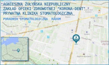 PORADNIA STOMATOLOGICZNA - AGNIESZKA ŻOŁYŃSKA NIEPUBLICZNY ZAKŁAD OPIEKI ZDROWOTNEJ "KORONA-DENT" PRYWATNA KLINIKA STOMATOLOGICZNA - STANISŁAWA ZBROWSKIEGO 60 B/2,  RADOM
