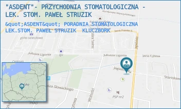 "ASDENT" PORADNIA STOMATOLOGICZNA LEK.STOM. PAWEŁ STRUZIK - "ASDENT"- PRZYCHODNIA STOMATOLOGICZNA - LEK. STOM. PAWEŁ STRUZIK - UL. JAGIELLOŃSKA 9B,  KLUCZBORK