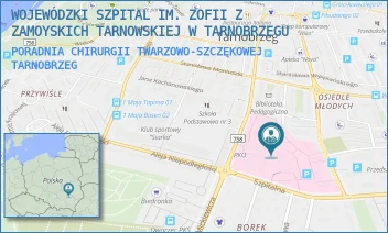 PORADNIA CHIRURGII TWARZOWO-SZCZĘKOWEJ - WOJEWÓDZKI SZPITAL IM. ZOFII Z ZAMOYSKICH TARNOWSKIEJ W TARNOBRZEGU - UL. SZPITALNA 1,  TARNOBRZEG