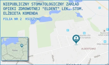 FILIA NR 2 - NIEPUBLICZNY STOMATOLOGICZNY ZAKŁAD OPIEKI ZDROWOTNEJ "ELDENT" LEK. STOM. ELŻBIETA KOMENDA - ALBERTA 6D,  KSIĘŻYNO