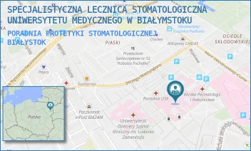 PORADNIA PROTETYKI STOMATOLOGICZNEJ - SPECJALISTYCZNA LECZNICA STOMATOLOGICZNA UNIWERSYTETU MEDYCZNEGO W BIAŁYMSTOKU - M. SKŁODOWSKIEJ-CURIE 24A,  BIAŁYSTOK