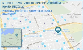 PORADNIA PROTETYKI STOMATOLOGICZNEJ - NIEPUBLICZNY ZAKŁAD OPIEKI ZDROWOTNEJ HOMEO MEDICUS - KOMISJI EDUKACJI NARODOWEJ 3B/1,  BIAŁYSTOK