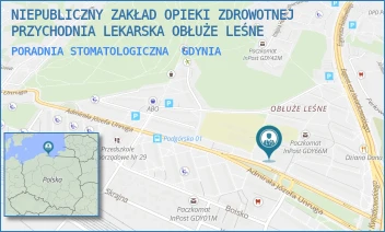 PORADNIA STOMATOLOGICZNA - NIEPUBLICZNY ZAKŁAD OPIEKI ZDROWOTNEJ PRZYCHODNIA LEKARSKA OBŁUŻE LEŚNE - UL. ADM. J. UNRUGA 84,  GDYNIA