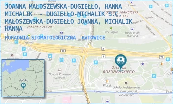 PORADNIA STOMATOLOGICZNA - JOANNA MAŁOSZEWSKA-DUGIEŁŁO, HANNA MICHALIK  - DUGIEŁŁO-MICHALIK S.C. MAŁOSZEWSKA-DUGIEŁŁO JOANNA, MICHALIK HANNA - SKWER WALENTEGO ROŹDZIEŃSKIEGO 90,  KATOWICE