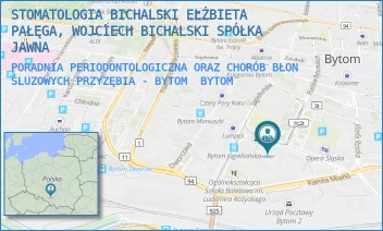 PORADNIA PERIODONTOLOGICZNA ORAZ CHORÓB BŁON ŚLUZOWYCH PRZYZĘBIA - BYTOM - STOMATOLOGIA BICHALSKI ELŻBIETA PAŁĘGA, WOJCIECH BICHALSKI SPÓŁKA JAWNA - UL. STANISŁAWA MONIUSZKI 22,  BYTOM