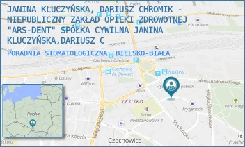 PORADNIA STOMATOLOGICZNA - JANINA KLUCZYŃSKA, DARIUSZ CHROMIK - NIEPUBLICZNY ZAKŁAD OPIEKI ZDROWOTNEJ "ARS-DENT" SPÓŁKA CYWILNA JANINA KLUCZYŃSKA,DARIUSZ C - UL. WŁADYSŁAWA STANISŁAWA REYMONTA 5,  BIELSKO-BIAŁA