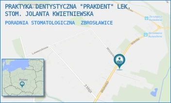 PORADNIA STOMATOLOGICZNA - PRAKTYKA DENTYSTYCZNA "PRAKDENT" LEK. STOM. JOLANTA KWIETNIEWSKA - UL. WOLNOŚCI 128,  ZBROSŁAWICE