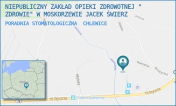 PORADNIA STOMATOLOGICZNA - NIEPUBLICZNY ZAKŁAD OPIEKI ZDROWOTNEJ " ZDROWIE" W MOSKORZEWIE JACEK ŚWIERZ - 16 STYCZNIA 33/B,  CHLEWICE