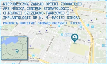 PORADNIA PROTETYKI STOMATOLOGICZNEJ - NIEPUBLICZNY ZAKŁAD OPIEKI ZDROWOTNEJ ARS MEDICA CENTRUM STOMATOLOGII, CHIRURGII SZCZĘKOWO-TWARZOWEJ I IMPLANTOLOGII DR N. M. MACIEJ SIKORA - ZAGÓRSKA 20/12,15,16,  KIELCE