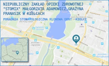 PORADNIA STOMATOLOGICZNA KLONOWA DENT - NIEPUBLICZNY ZAKŁAD OPIEKI ZDROWOTNEJ "STOMIX" MAŁGORZATA ADAMOWICZ,GRAŻYNA FRANASIK W KIELCACH - KLONOWA 23/4,  KIELCE
