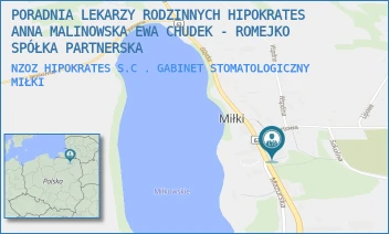 NZOZ HIPOKRATES S.C . GABINET STOMATOLOGICZNY - PORADNIA LEKARZY RODZINNYCH HIPOKRATES ANNA MALINOWSKA EWA CHUDEK - ROMEJKO SPÓŁKA PARTNERSKA - GIŻYCKA 45,  MIŁKI