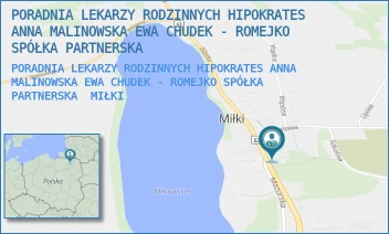PORADNIA LEKARZY RODZINNYCH HIPOKRATES ANNA MALINOWSKA EWA CHUDEK - ROMEJKO SPÓŁKA PARTNERSKA - PORADNIA LEKARZY RODZINNYCH HIPOKRATES ANNA MALINOWSKA EWA CHUDEK - ROMEJKO SPÓŁKA PARTNERSKA - GIŻYCKA 45,  MIŁKI