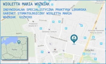INDYWIDUALNA SPECJALISTYCZNA PRAKTYKA LEKARSKA GABINET STOMATOLOGICZNY WIOLETTA MARIA WOŻNIAK - WIOLETTA MARIA WOŹNIAK - TADEUSZA KOŚCIUSZKI 9/2,  GIŻYCKO