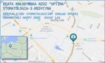 NIEPUBLICZNY STOMATOLOGICZNY ZAKŁAD OPIEKI ZDROWOTNEJ HAPPY DENT - BEATA KOŁODYŃSKA NZOZ "OPTIMA" STOMATOLOGIA I MEDYCYNA - NOWY RYNEK 4,  SUCHY LAS