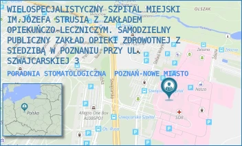 PORADNIA STOMATOLOGICZNA - WIELOSPECJALISTYCZNY SZPITAL MIEJSKI IM.JÓZEFA STRUSIA Z ZAKŁADEM OPIEKUŃCZO-LECZNICZYM. SAMODZIELNY PUBLICZNY ZAKŁAD OPIEKI ZDROWOTNEJ Z SIEDZIBĄ W POZNANIU PRZY UL. SZWAJCARSKIEJ 3 - SZWAJCARSKA 3,  POZNAŃ-NOWE MIASTO