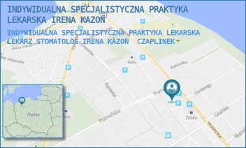 INDYWIDUALNA SPECJALISTYCZNA PRAKTYKA LEKARSKA LEKARZ STOMATOLOG IRENA KAZOŃ - INDYWIDUALNA SPECJALISTYCZNA PRAKTYKA LEKARSKA IRENA KAZOŃ - WAŁECKA 54A,  CZAPLINEK